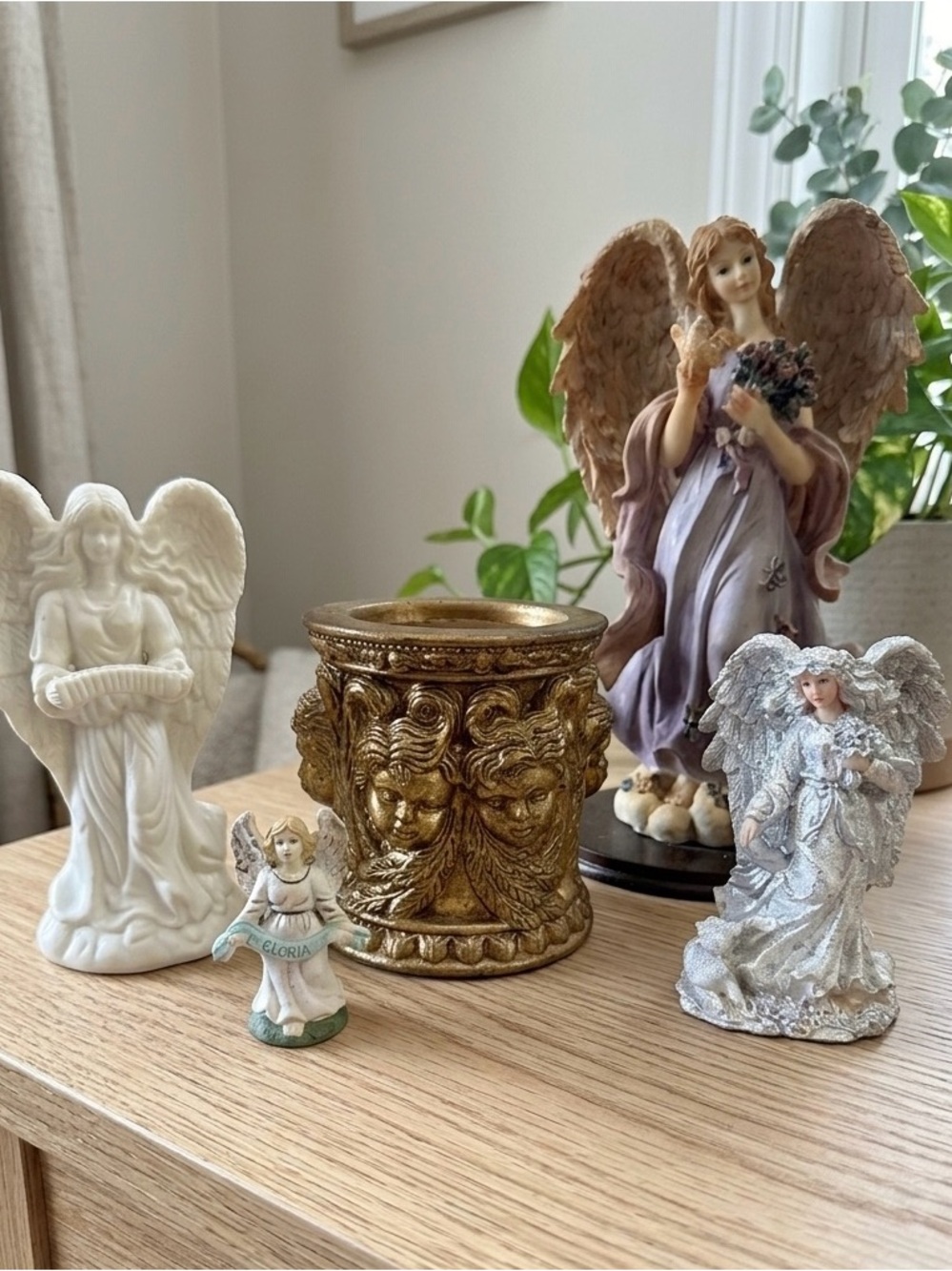 Vintage Lot of Gold Decorative Angels and  Planter Holder - Home Accents